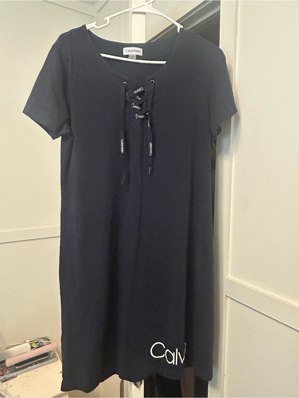 Calvin Klein Black Lace-Up V-Neck T-Shirt Dress